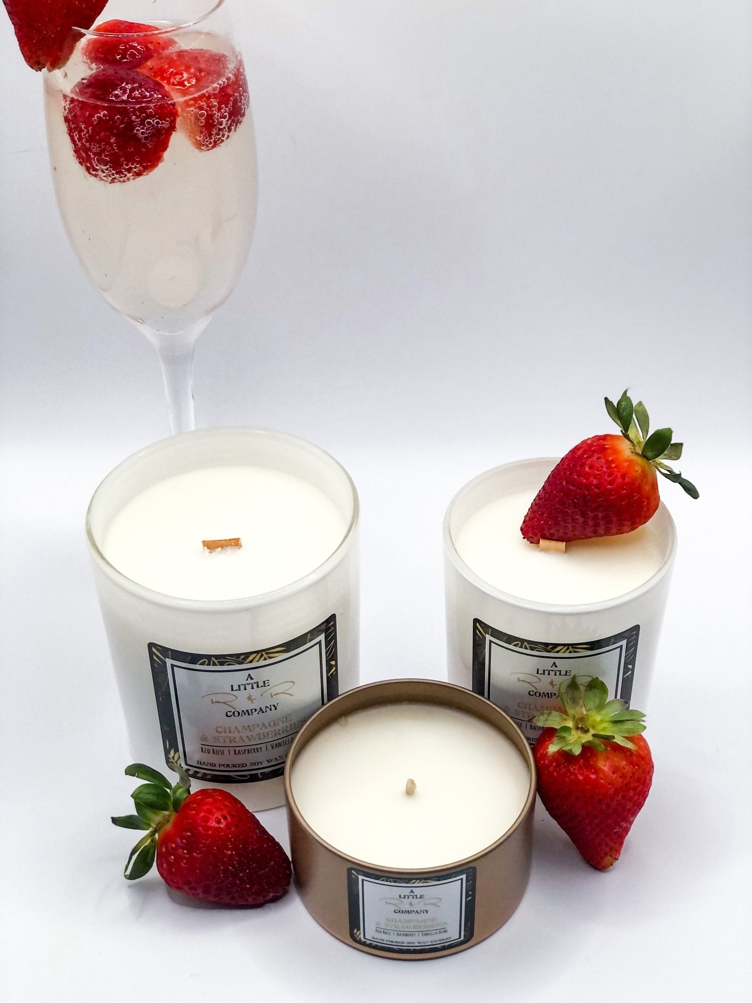 Champagne & Strawberries Handmade Soy Wax Candle - alittlernrcompany